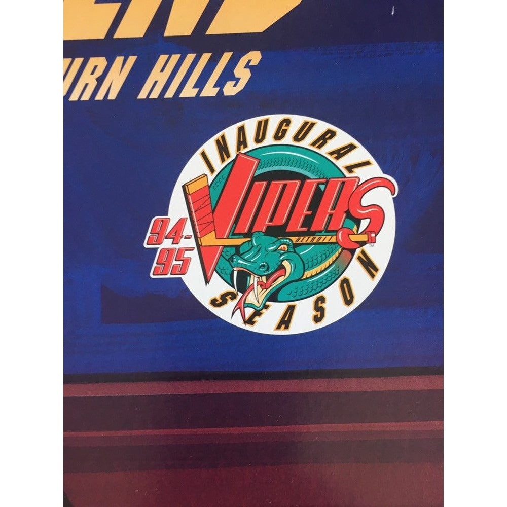 Vintage 1994 Detroit Vipers IHL Hockey INAUGURAL WEEKEND Poster The Palace Of Auburn Hills