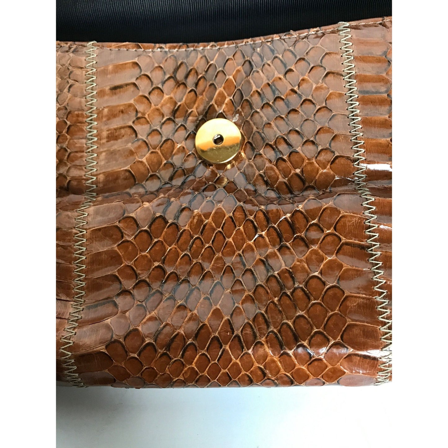 Vintage Brown Snake Skin Clutch Evening Bag 1950's Fully Lined