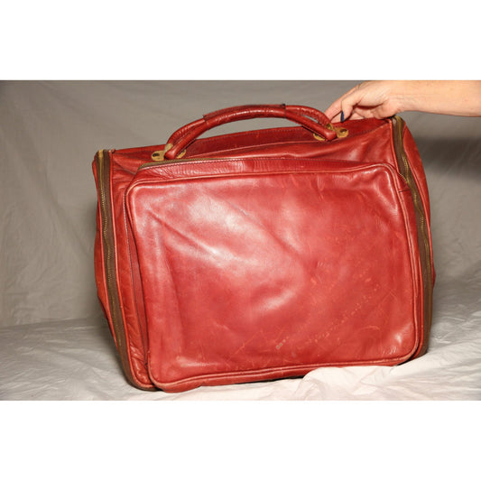 ARGENTA Fashions In Leather Luggage Hanging Clothing Bag Maroon 1970's Handmade Fully Lined Vintage