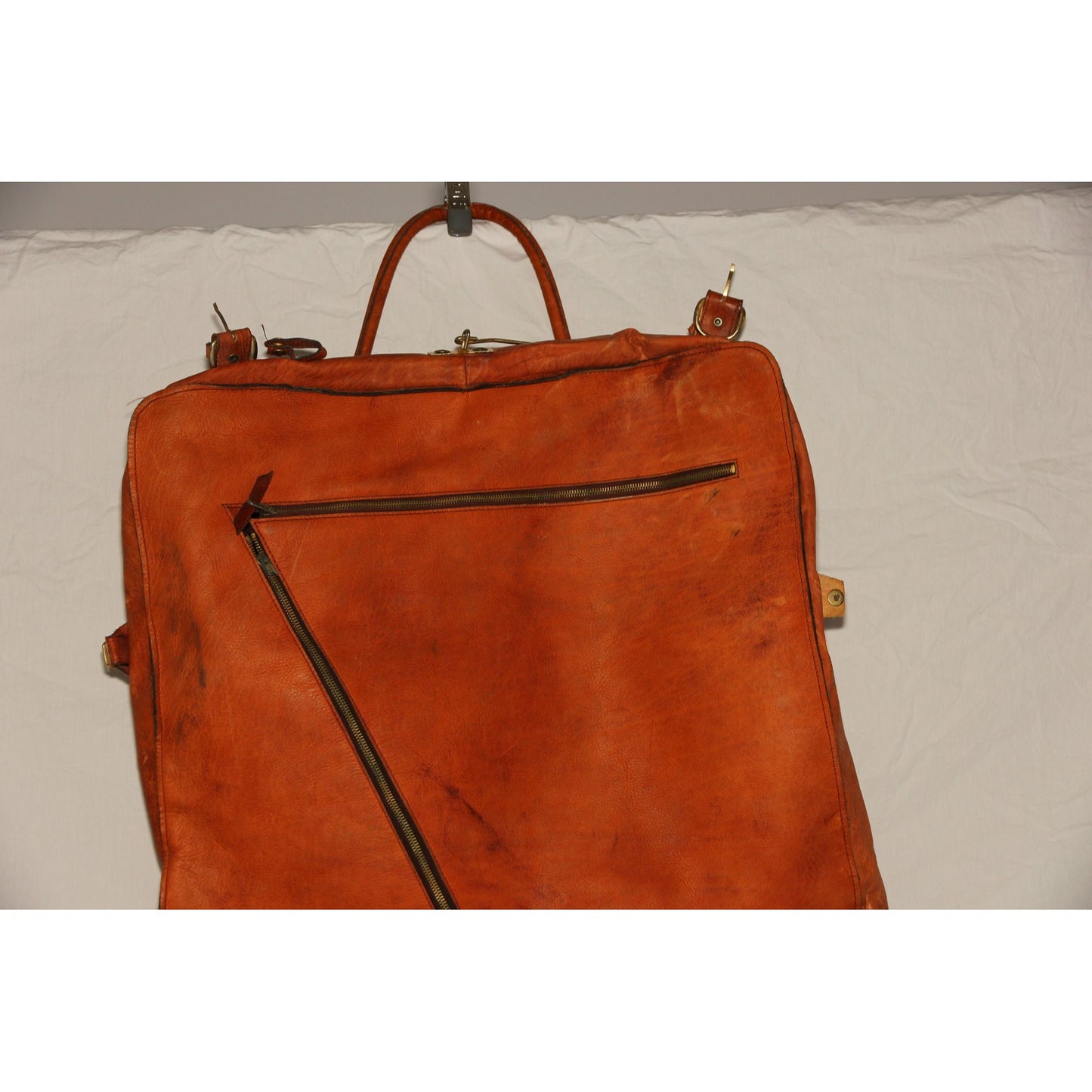 Vintage R.O.N.A. Go Anywhere Leather Garment Bag 1970's Handmade Argentina Hanging Clothing Bag