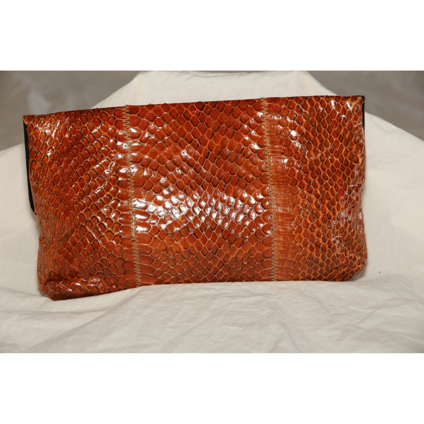 Vintage Brown Snake Skin Clutch Evening Bag 1950's Fully Lined