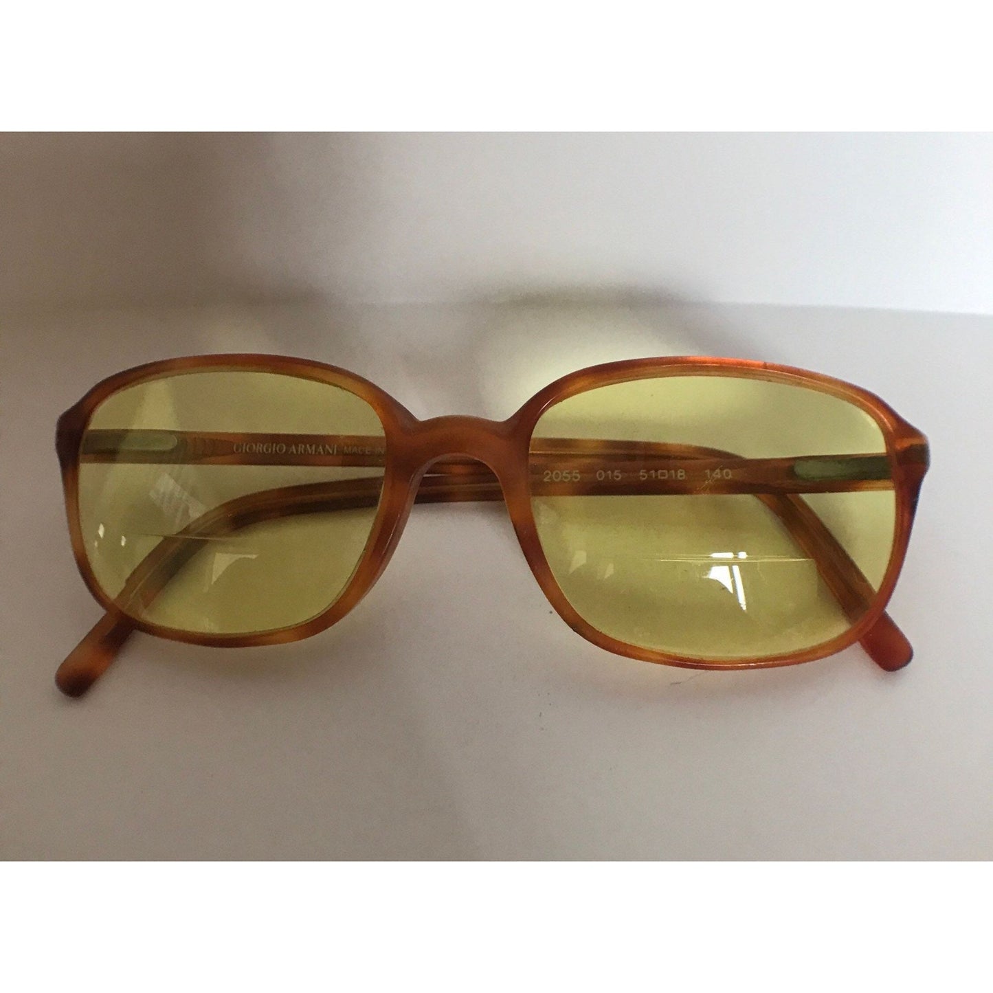 Vtg Tortoise Shell Rectangle Eyeglasses Yellow Tinted GIORGIO ARMANI Plastic 2055 015 51018 140 Made in Italy