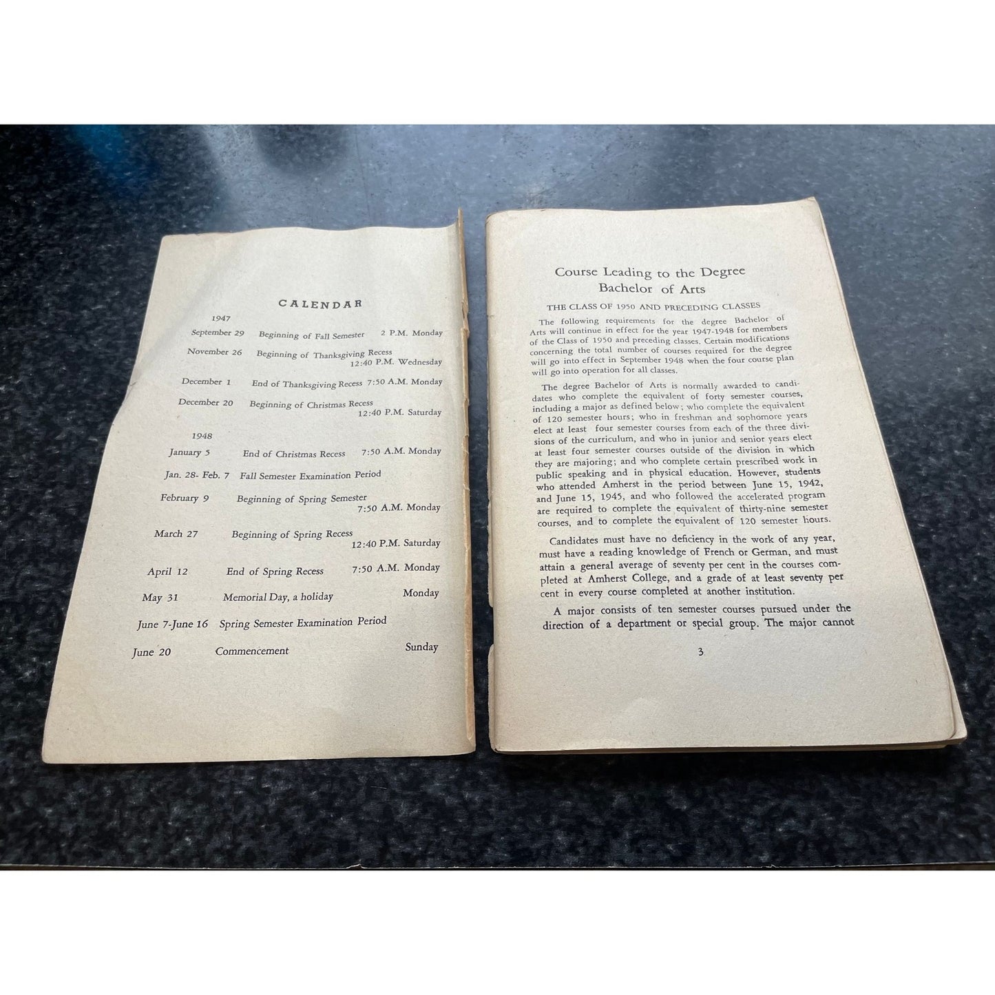 Vintage Amherst College Announcement Of Courses 1947 -  1948 Amherst Massachusetts