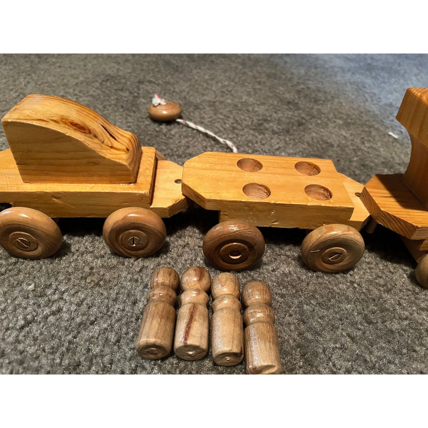 Vtg Pull Toy 6 Wooden Train Cars Engine Caboose Handmade In China Shellac Wood Original Label ART NO WTR