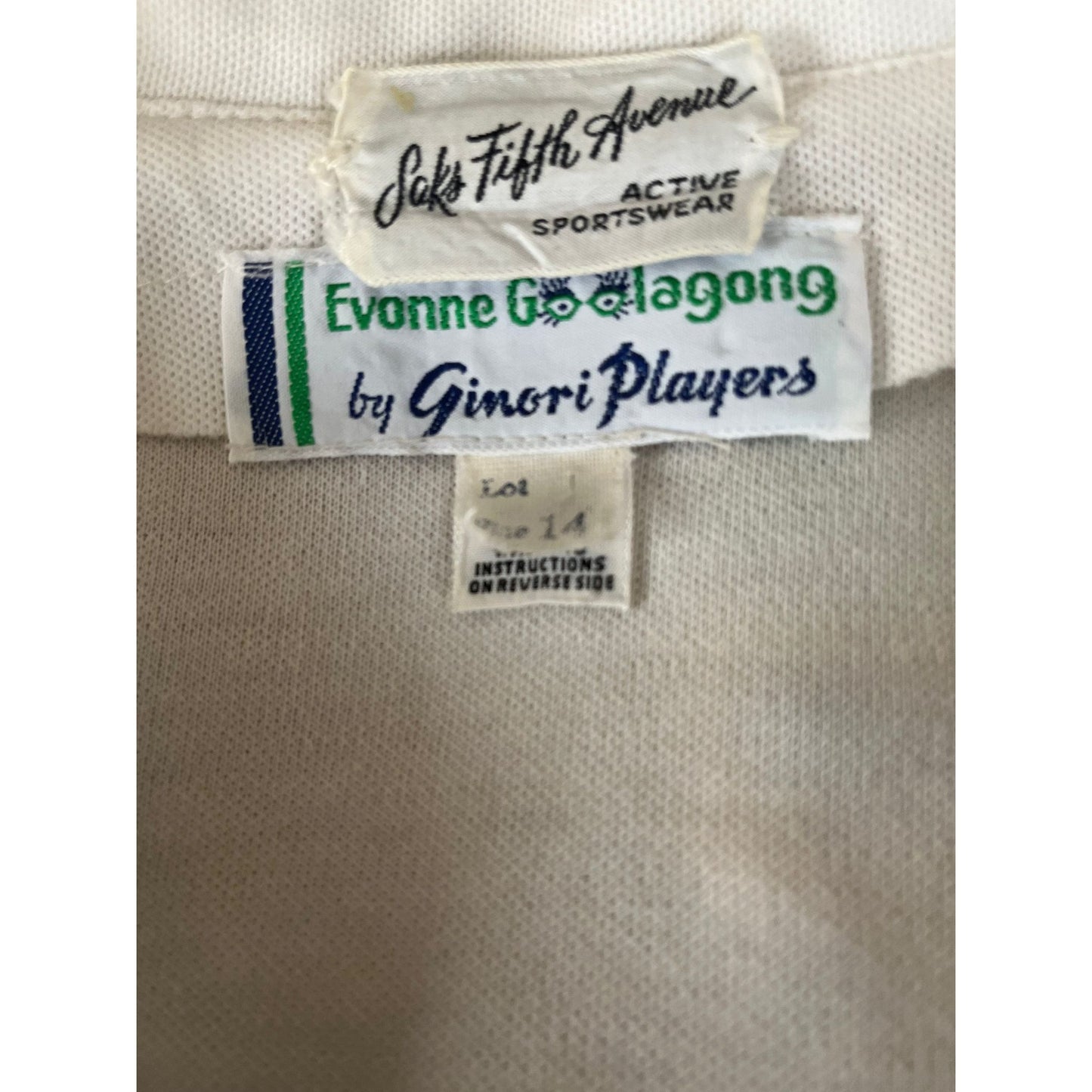 Vtg 1970's Evonne Goolagong Tennis Dress By Ginori Players Saks Fifth Avenue Size 14 White Blue Green