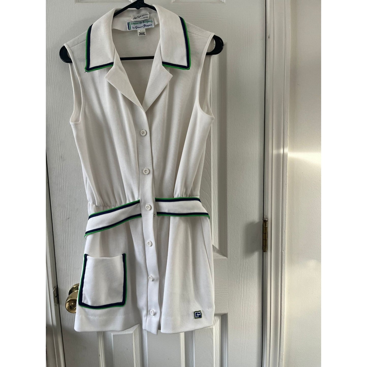 Vtg 1970's Evonne Goolagong Tennis Dress By Ginori Players Saks Fifth Avenue Size 14 White Blue Green