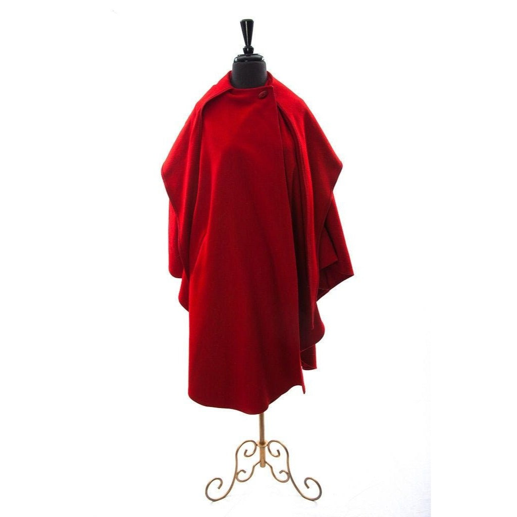 Vtg Cape Poncho Coat Women’s Heavy Red Wool Size L Button Neck Closure With Hood & Scarf