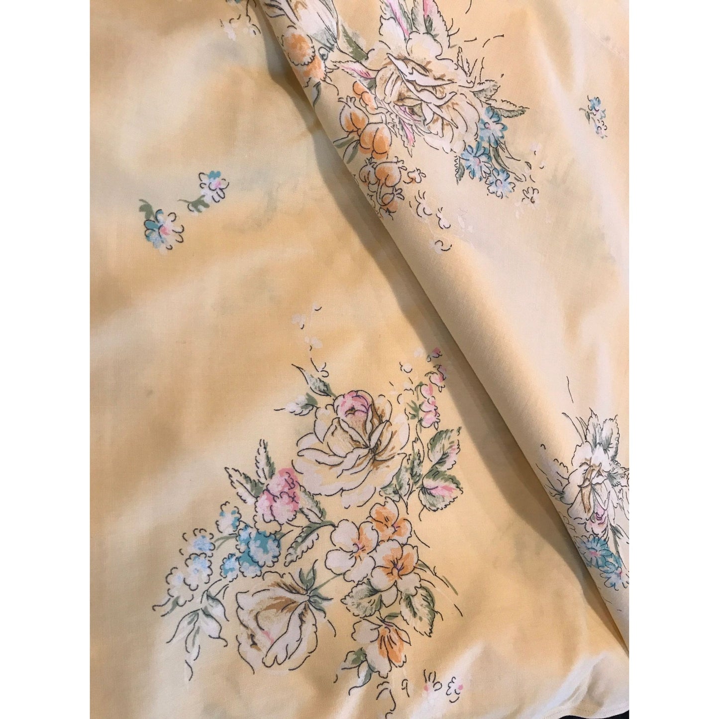 Vtg Penneys Fashion Manor Penn Press "Never Needs Ironing" Percale Twin Bedsheet 72 x 104 Yellow Floral Pattern