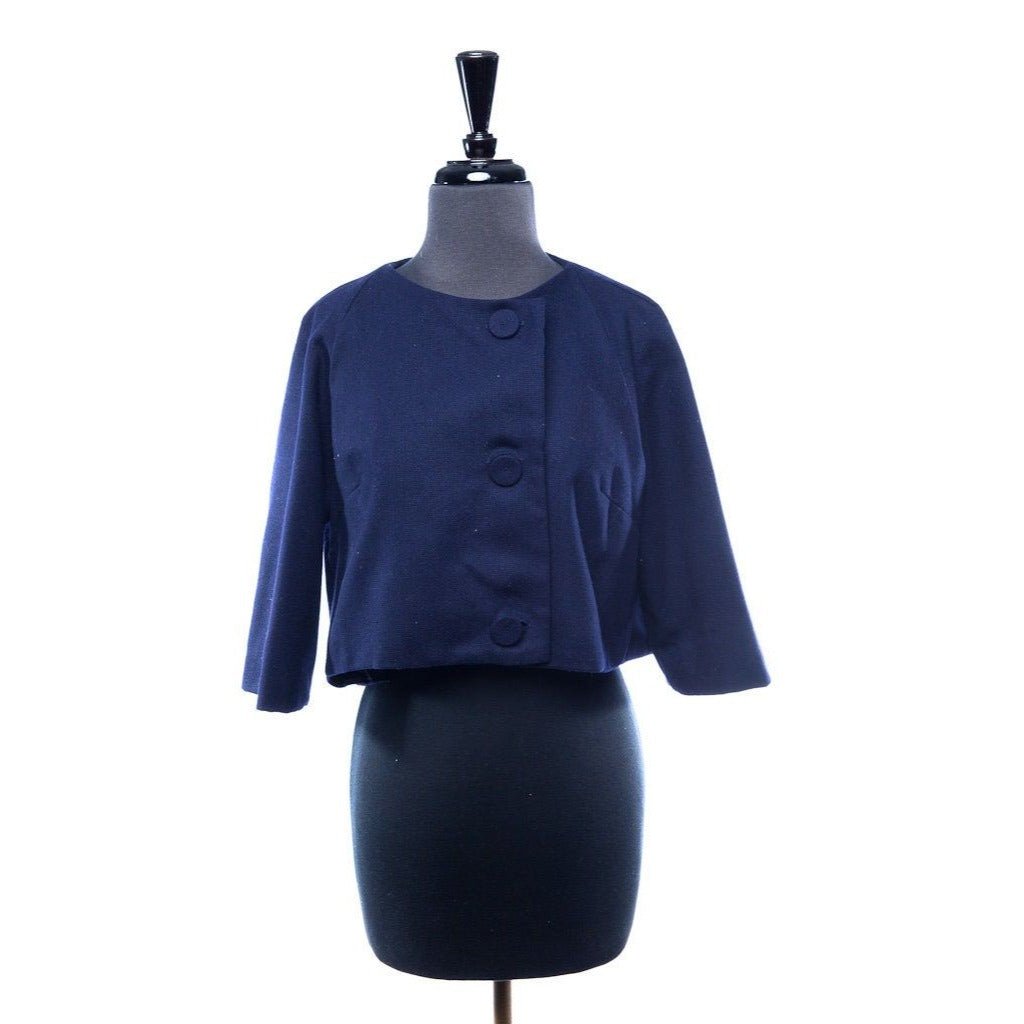 Vtg Cape 1950's BEST & CO Fifth Ave. New York Navy Blue Wool Half Cape Jacket Fully Lined Medium Three Buttons