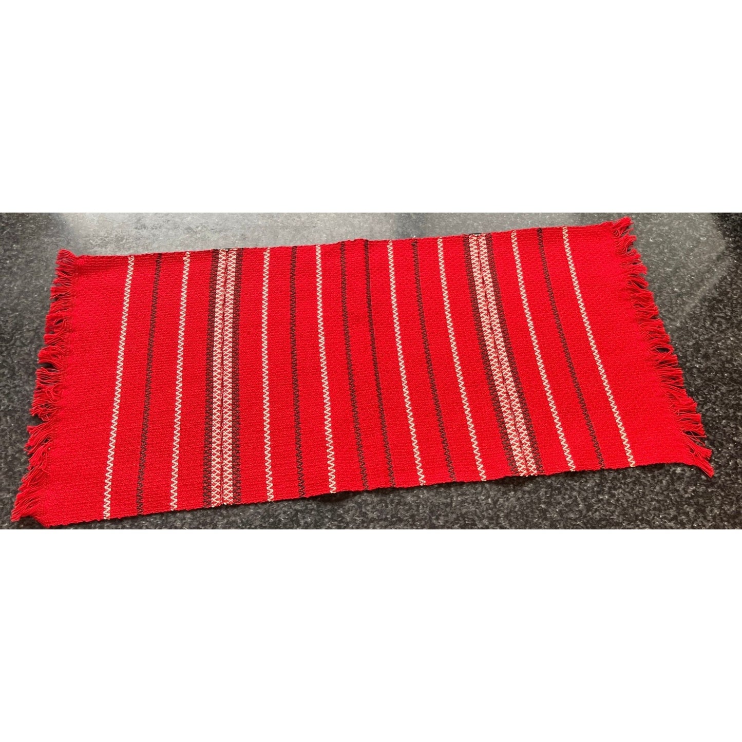 Vtg Handmade Romanian Handwoven Fabric Table Runner Red White Black Classic Romanian Textile Pattern Cotton 21" x 9"