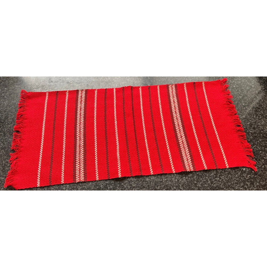 Vtg Handmade Romanian Handwoven Fabric Table Runner Red White Black Classic Romanian Textile Pattern Cotton 21" x 9"