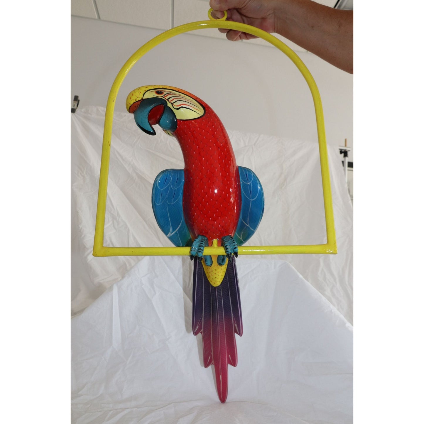 Vtg 1973 Large Sergio Bustamante Style Parrot On Yellow Perch Tlaquepaque Mexico 23"