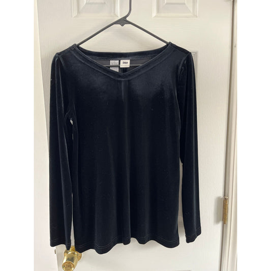 Vtg Donna Karan DKNY CLASSIC Black Velvet Long Sleeve Women's Blouse Made In Korea Size P