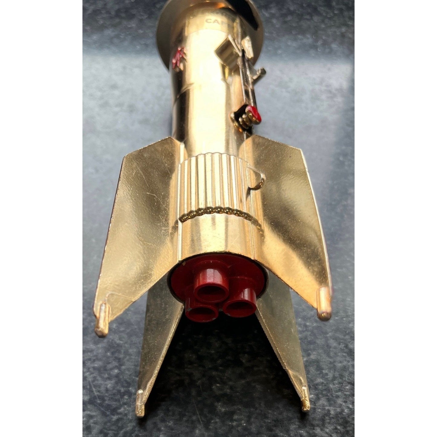 Vtg 1960's Souvenir Of Cape Kennedy Gold Rocket Bank Mechanical Coin Bank By Astro Mfg. E. Detroit USA "A Berzac Creation"