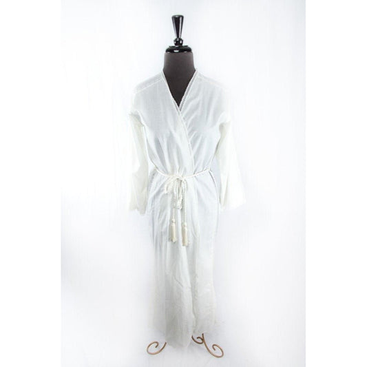 Vintage 1970's Fernando Sanchez White Lace Lingerie Robe With Tassel Sash Belt NWT Size Small