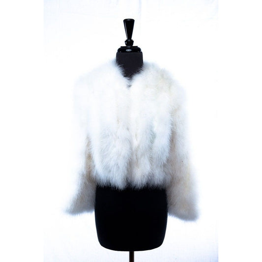 Vintage White Ostrich Feather Jacket Made In France Size Small Fully Lined 100% Acetate