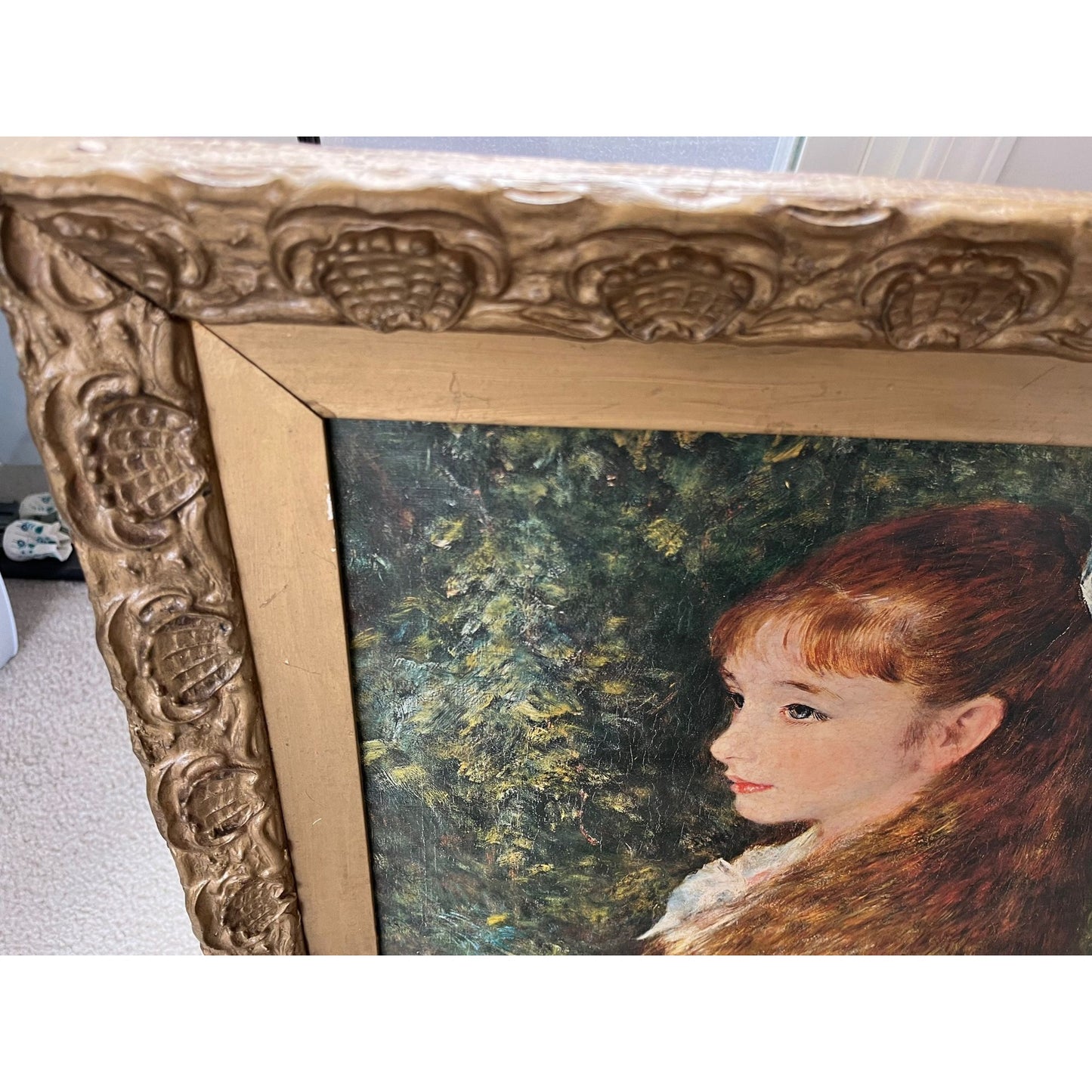 Antique Gold Leaf Ornate Shell Pattern Wooden Frame Picture Of Miss Irene Cahen d'Anvers By Pierre Auguste Renoir Renoir