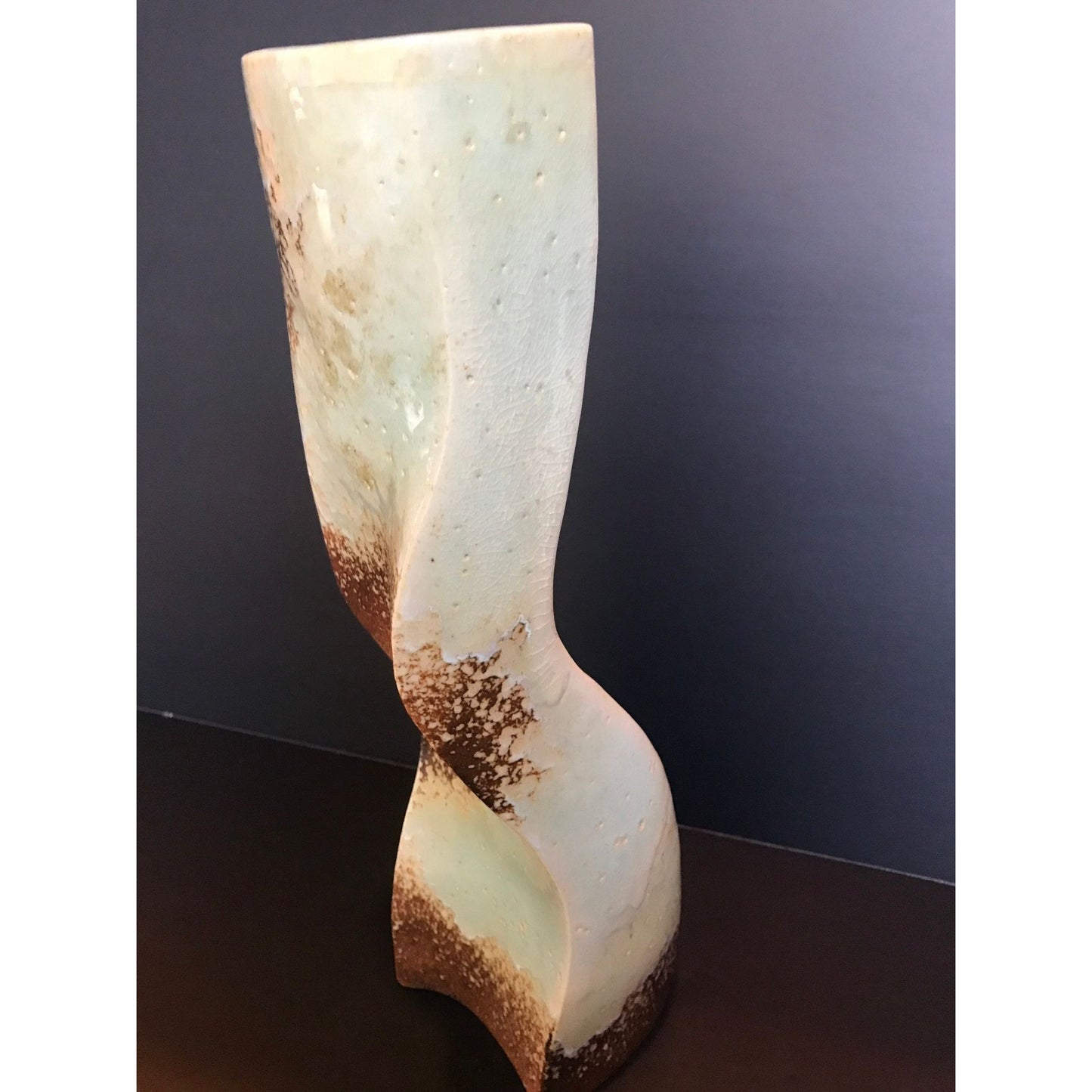 Vintage 1970's "Wavy Curvy" Handmade Ceramic Studio Pottery Vase Two Tone Glaze One Of A Kind