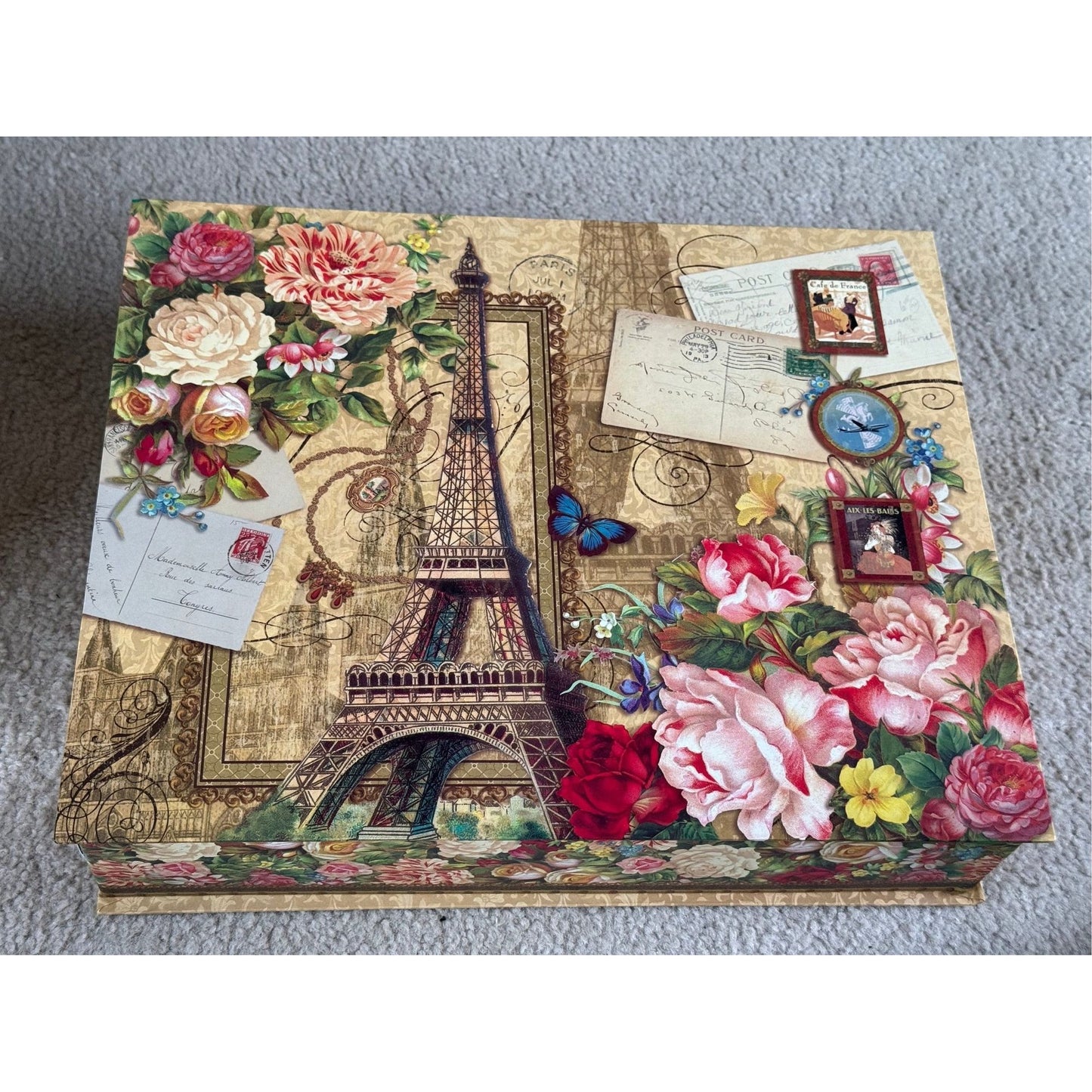 Vintage Punch Studio Eiffel Tower Paris Keepsake Note Card Top Box 15" x 12" x 4"