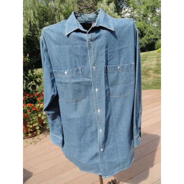 Vintage Men’s Prime Time Denim  Long Sleeve Shirt Large Made in Sri Lanka