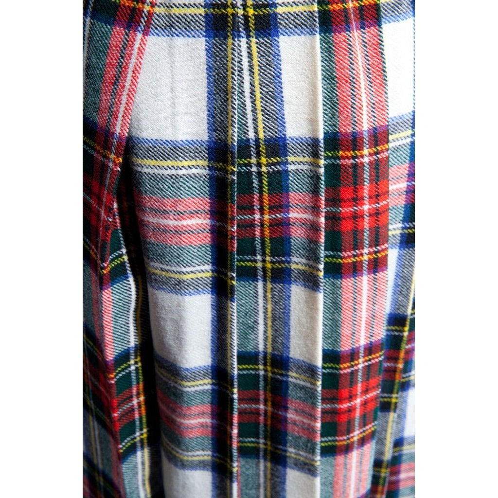 Vintage 1970's The Scotch House Plaid Wool Kilt Skirt White Red Blue Plaid Skirt Black Leather Straps Made In Scotland Small