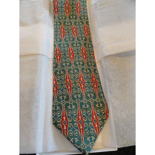 Vintage Men’s Tie By Christian Dior Monsieur All Silk Green Red Gold Abstract Pattern NWOT