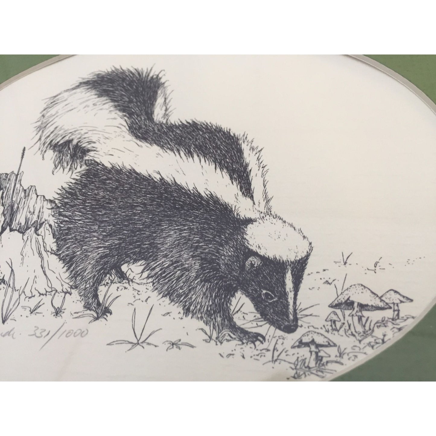 Vintage Steve Leonardi "Skunk & Mushrooms" Wildlife Lithograph Signed In Pencil 331/1000