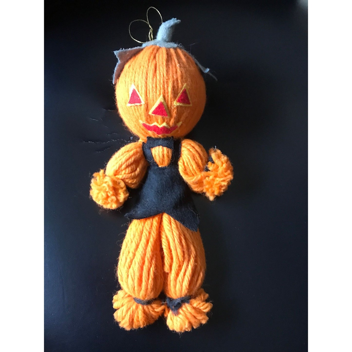 Vintage 1960's Handmade Pumpkin Halloween Doll Made In Japan Original Label Gold Thread Tag For Hanging