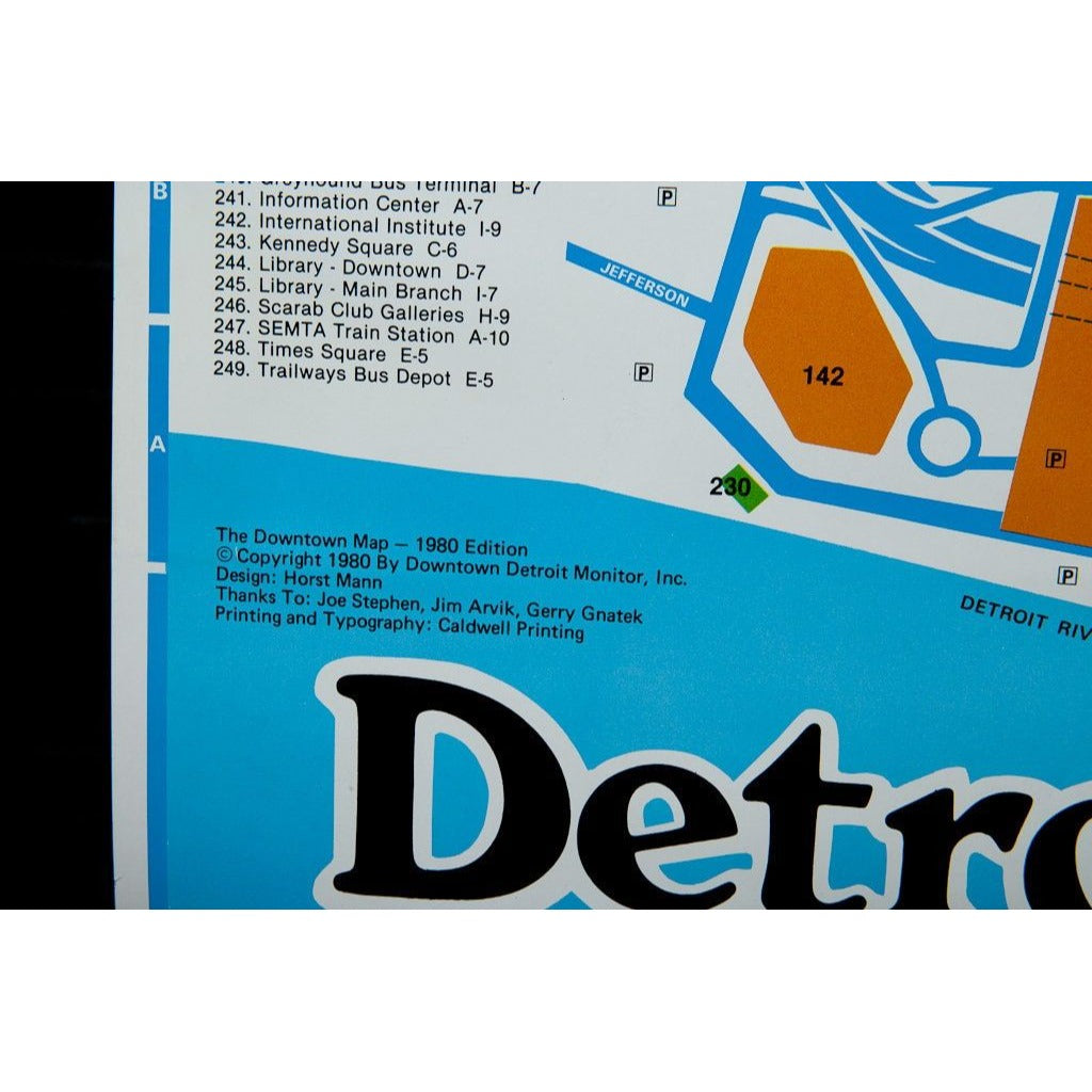 Vintage "The Downtown Map - 1980 Edition" 1980 Map By Downtown Detroit Monitor