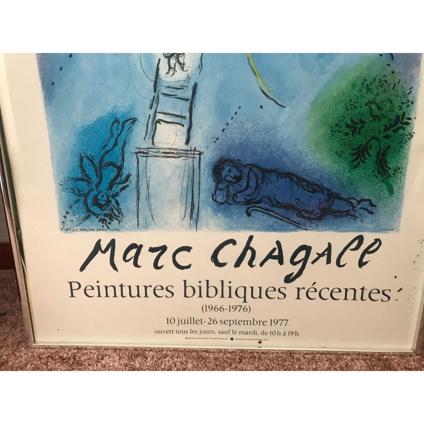 Vtg Marc Chagall 1887-1985 Poster Framed "Musee National Message Biblique" Marc Chagall "Peintures bibliques recentes" (1966-1976)