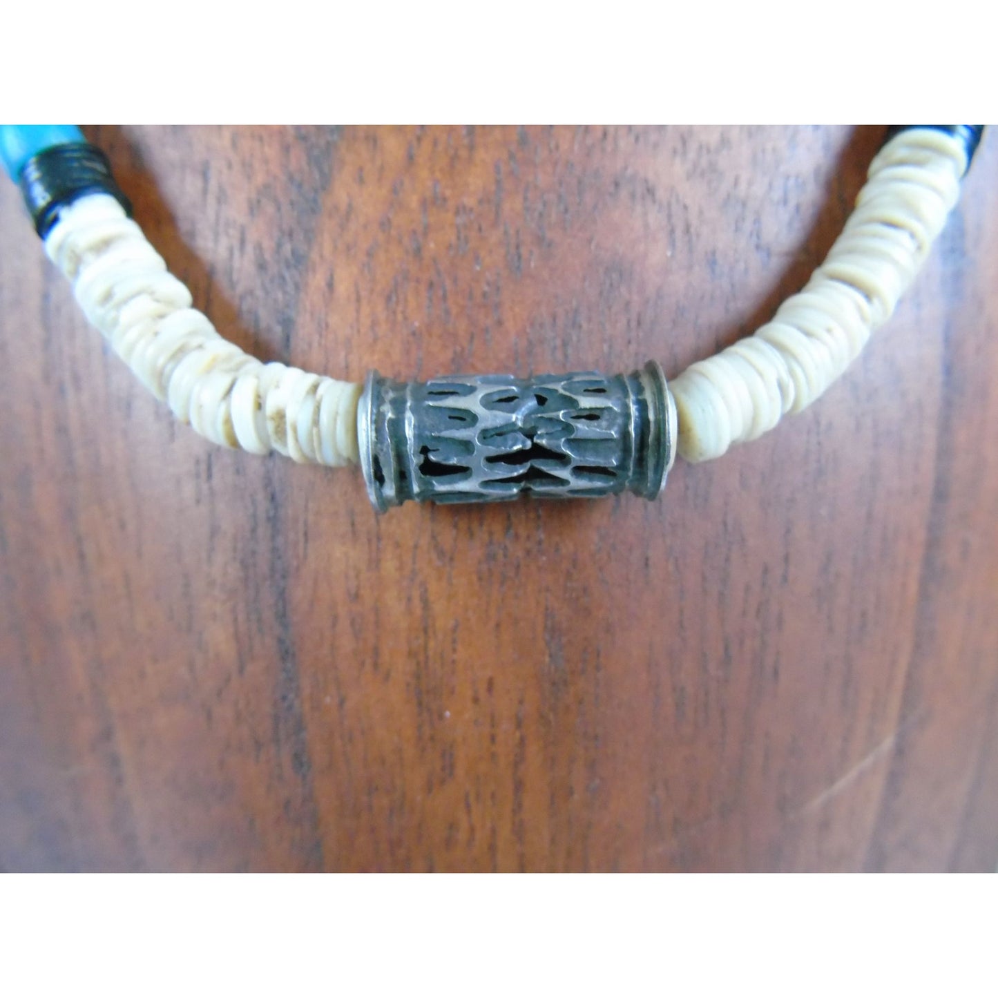 Vintage Heishi Necklace Metal Bead Graduated Shell Beads Santo Domingo Native American