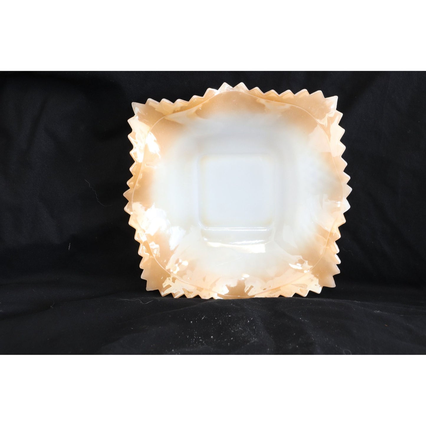 Vintage Milk Glass Hobnail Diamond Shape Candy Trinket Dish Pearl Essence White & Orange