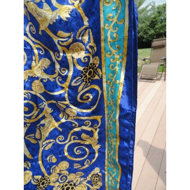 Vintage Women's SANTE Maxi Kaftan Dress Paisley Jacquard Pattern Feather Motif Blue Gold One Size