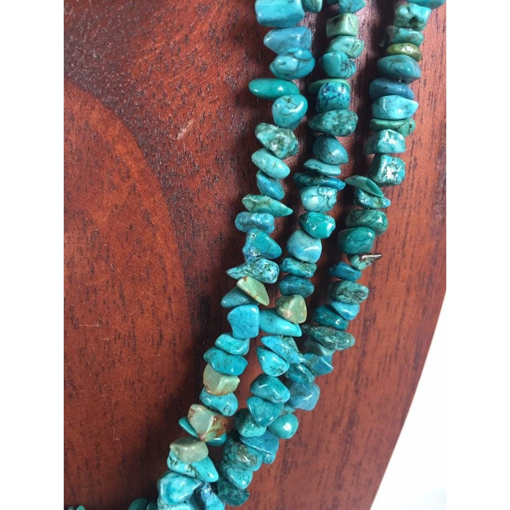 Vintage Three Strand Turquoise Nugget Necklace Sterling Silver Adjustable Toggle & Ring Closure