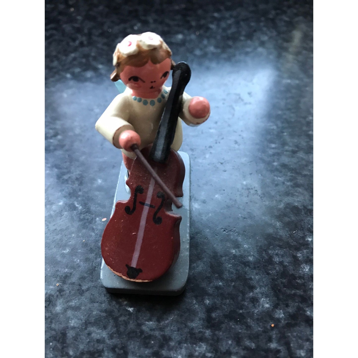 Vintage Christmas Wooden Music Angel Playing The Cello Erzgebirge Made In Germany Orchestra