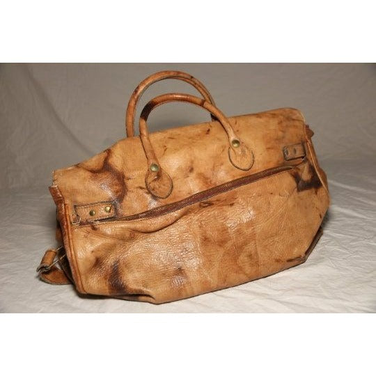 Vintage Genuine Leather Carry On Bag Luggage Handmade In Argentina Shoulder Cross Body Strap