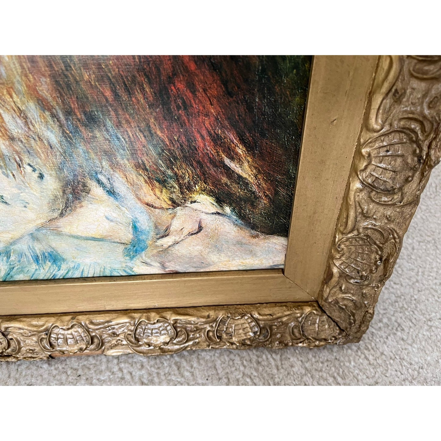 Antique Gold Leaf Ornate Shell Pattern Wooden Frame Picture Of Miss Irene Cahen d'Anvers By Pierre Auguste Renoir Renoir