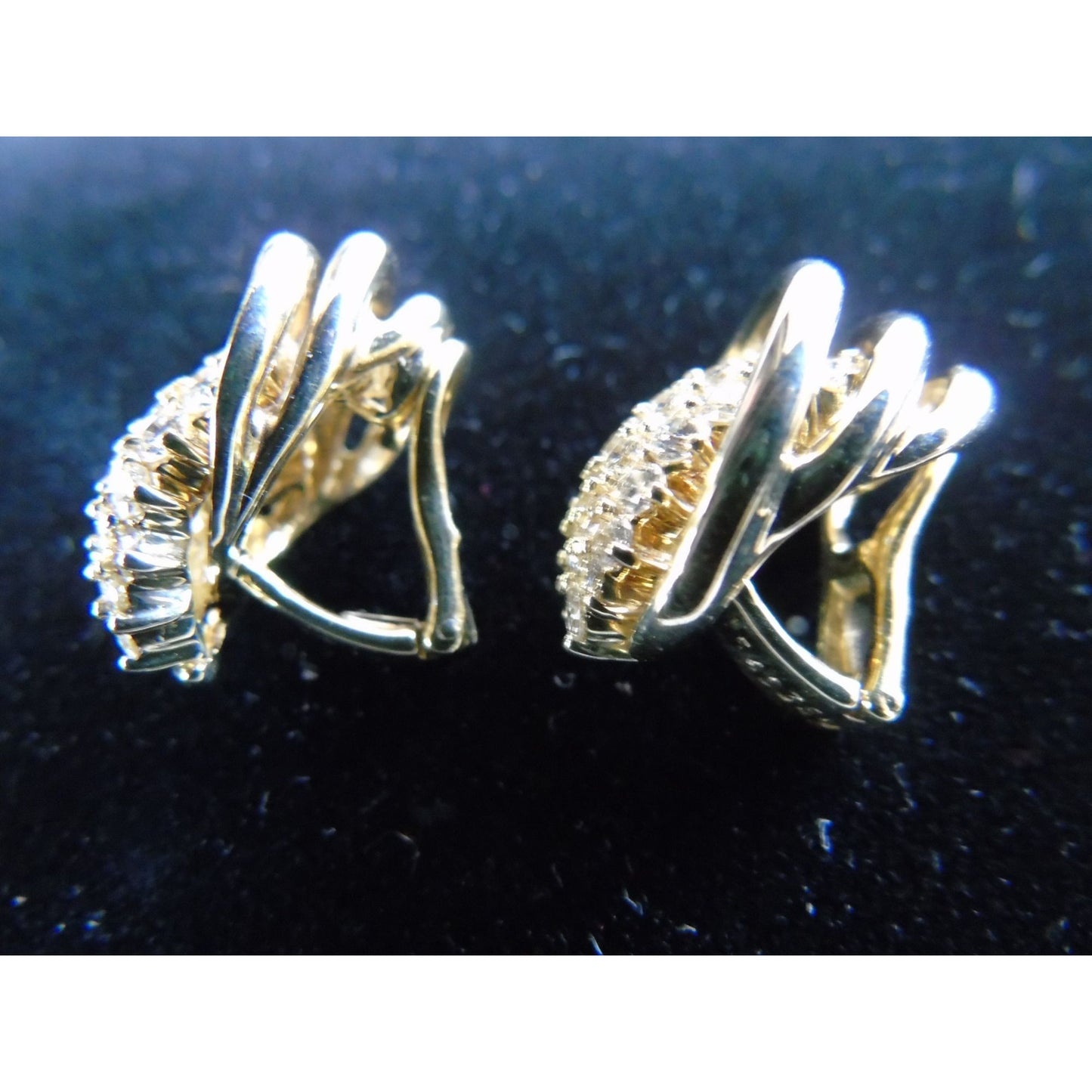 Vintage Earrings JOSE HESS, Diamond  In 14 Karat Yellow Gold, Designer Cluster, Non Pierced