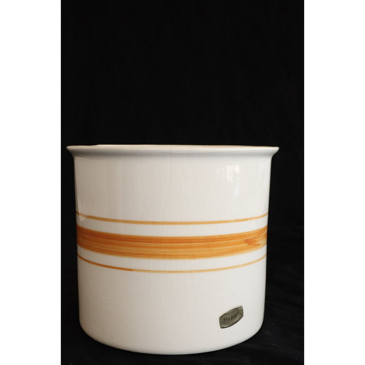 Vtg Haeger USA Pottery Striped Planter Original Label 76 56 Beige And Burnt Orange