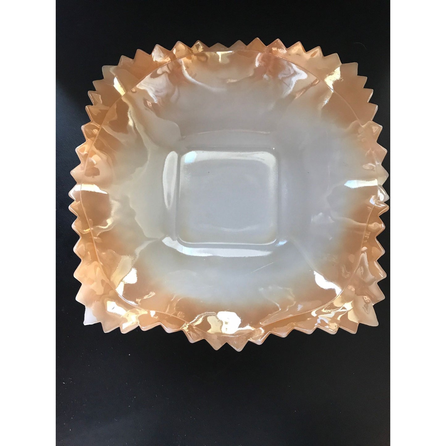 Vintage Milk Glass Hobnail Diamond Shape Candy Trinket Dish Pearl Essence White & Orange