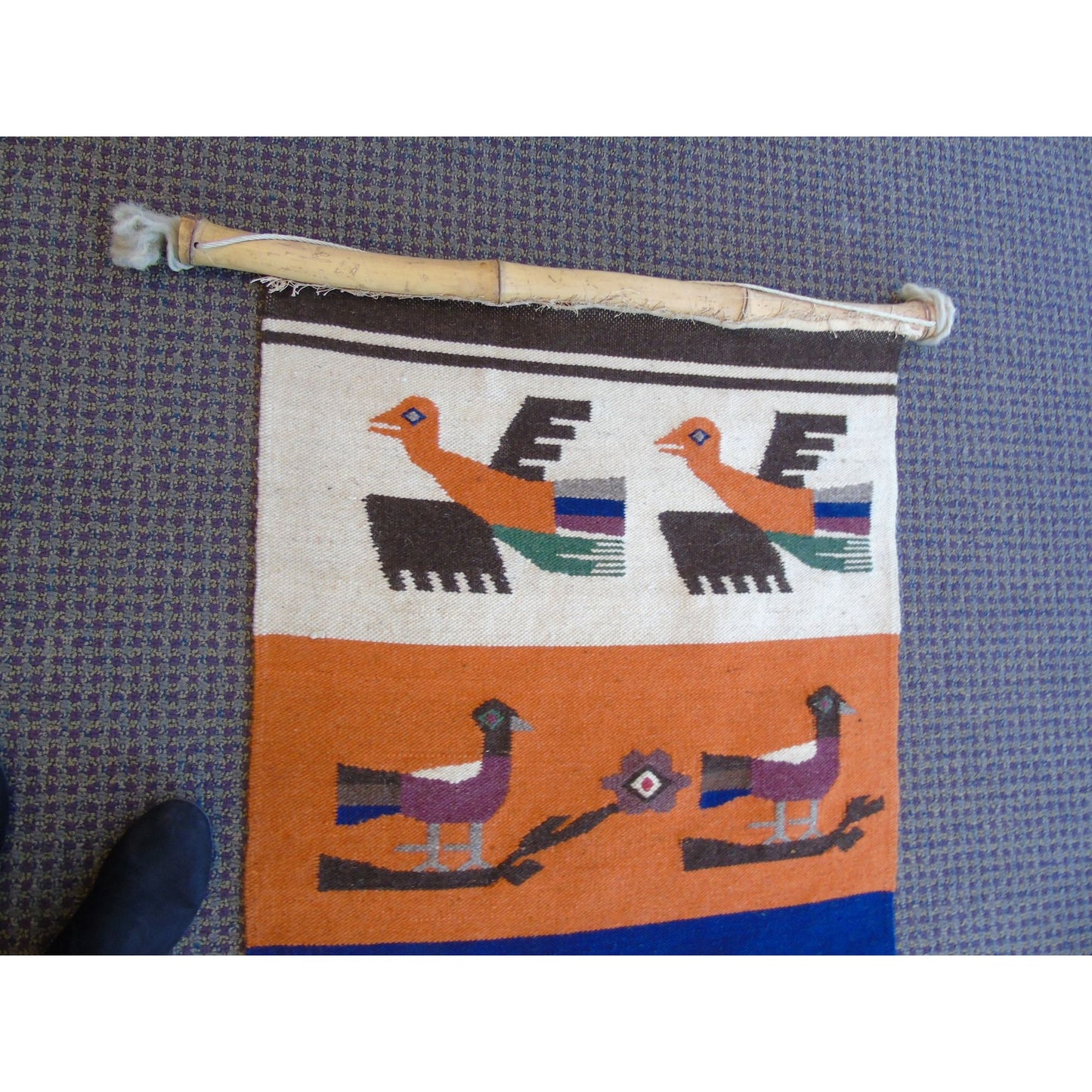 Vintage 1970’s Guatemala Handmade Hand Woven Wool Wall Hanging Sugar Cane Strip