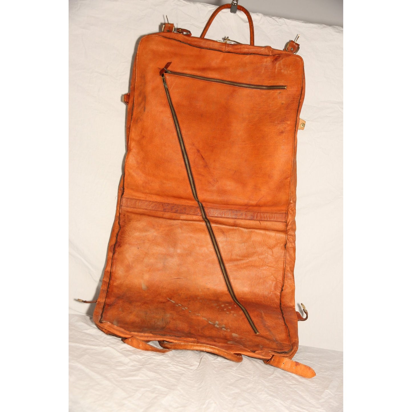 Vintage R.O.N.A. Go Anywhere Leather Garment Bag 1970's Handmade Argentina Hanging Clothing Bag