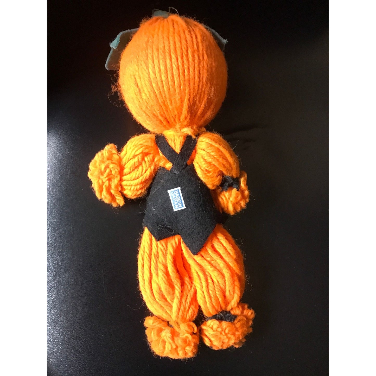 Vintage 1960's Handmade Pumpkin Halloween Doll Made In Japan Original Label Gold Thread Tag For Hanging