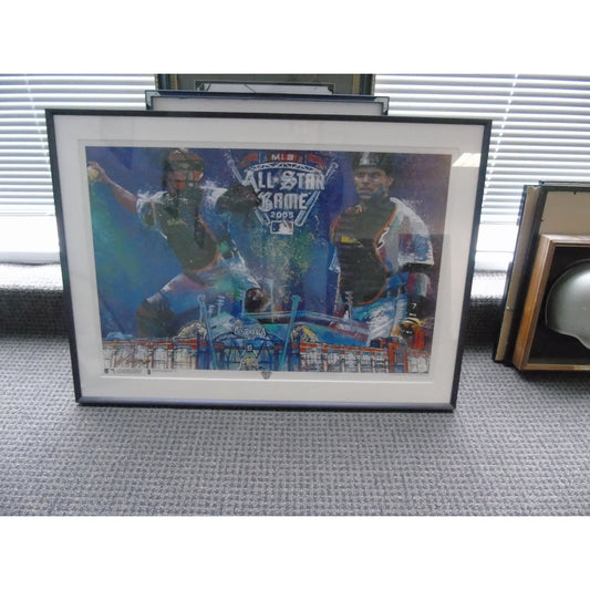 Bill Lopa Artist Poster Framed MLB 2005 Allstar Game Comerica Park Signed Poster Ivan Rodriguez