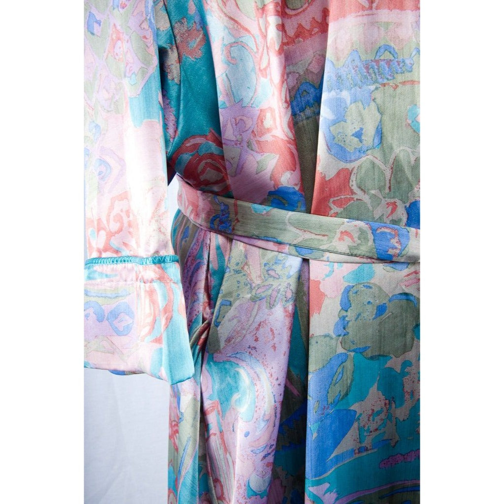 Vtg 1980's Mary McFadden Women's Lingerie Robe & Night Gown Set Abstract Pattern Size Large