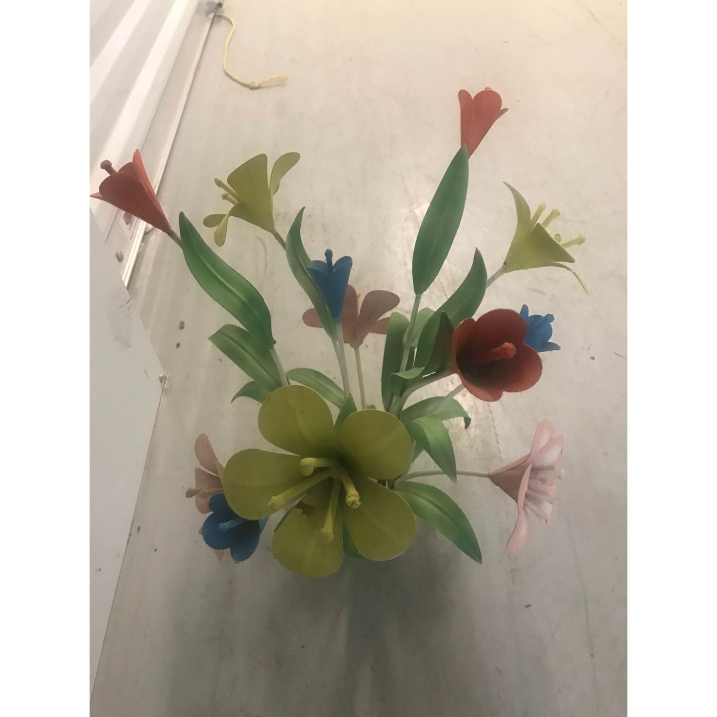 Vintage 1970's Wrought Iron Floral Arrangement 12 Hand Painted Flowers and 10 Leaves