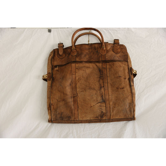 Vintage R.O.N.A. "Go Anywhere" Leather Garment Bag 1970's Handmade Argentina Hanging Clothing Bag