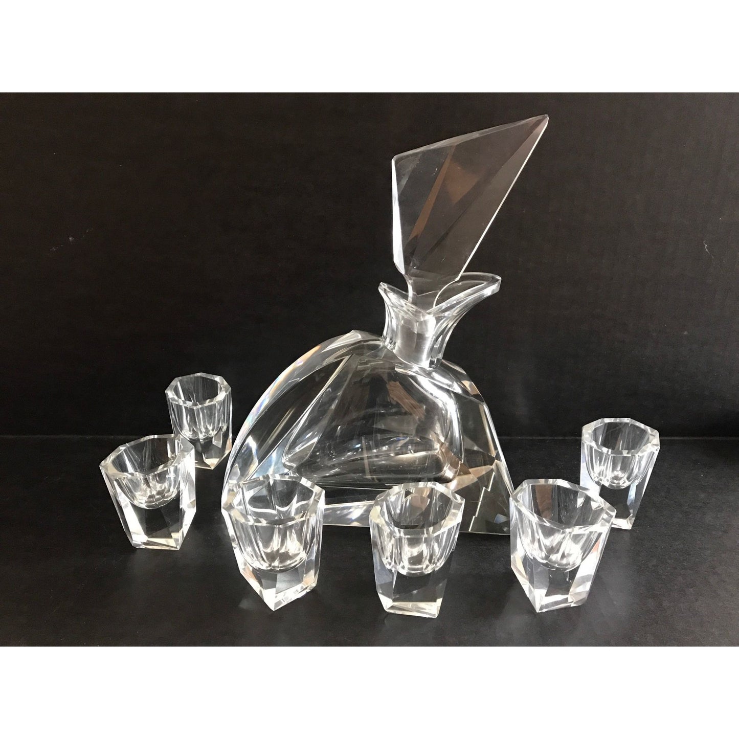 Vintage c1930s Art Deco Rare Signed Moser Karlsbad Decanter Bohemian Glass Set With 6 Glasses