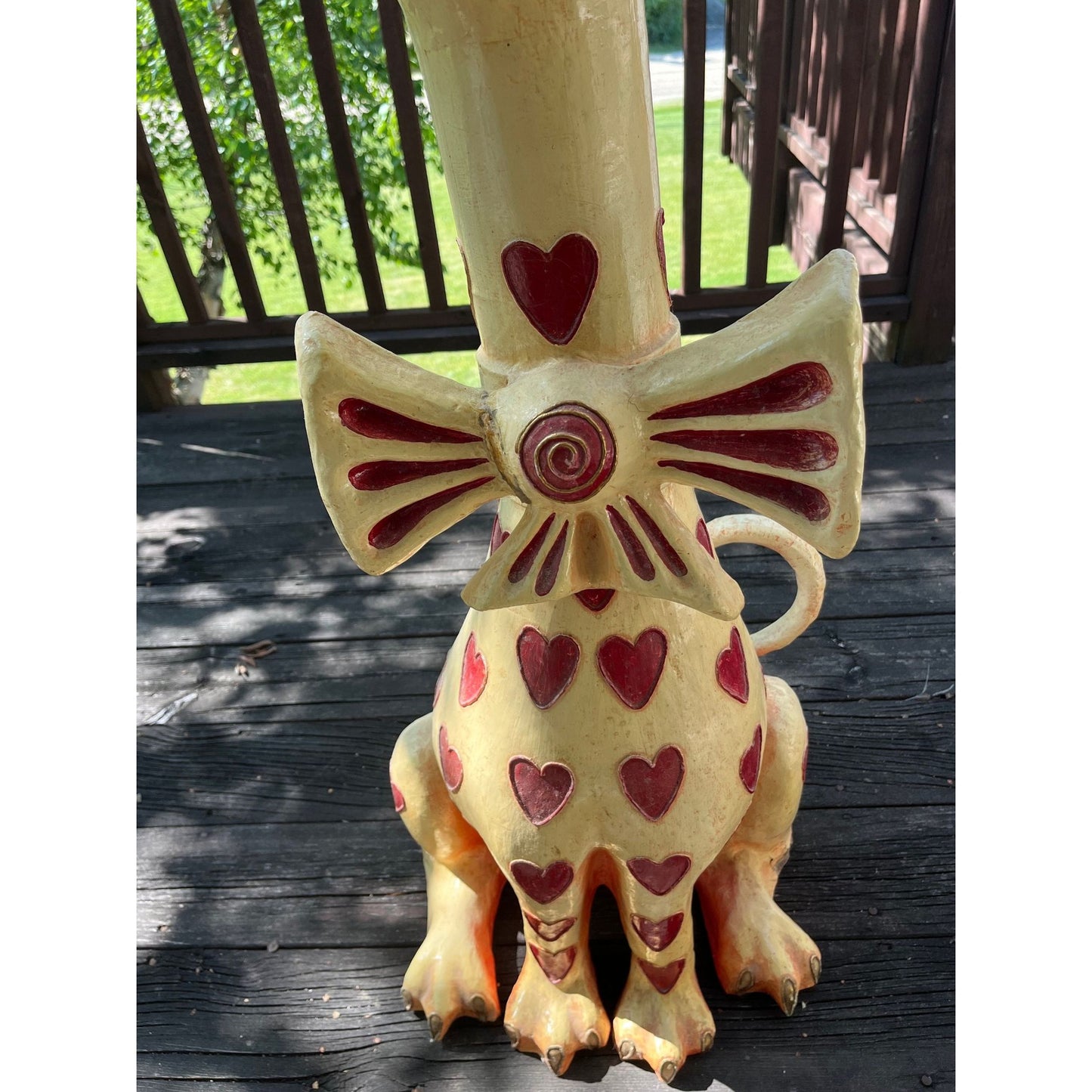 Vtg 50's-60's Jeanne Valentine Paper Mache Cat Of Hearts Sculpture Handmade Folk Art Mexican Tlaquepaque Mexico 42" Original Label On Base