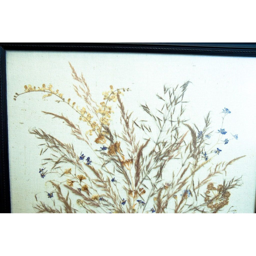 Vintage 1978 Handmade Dried Greek Flowers On Linen By Greek Artist RAZEBOS S. Grand Hotel Rhodes